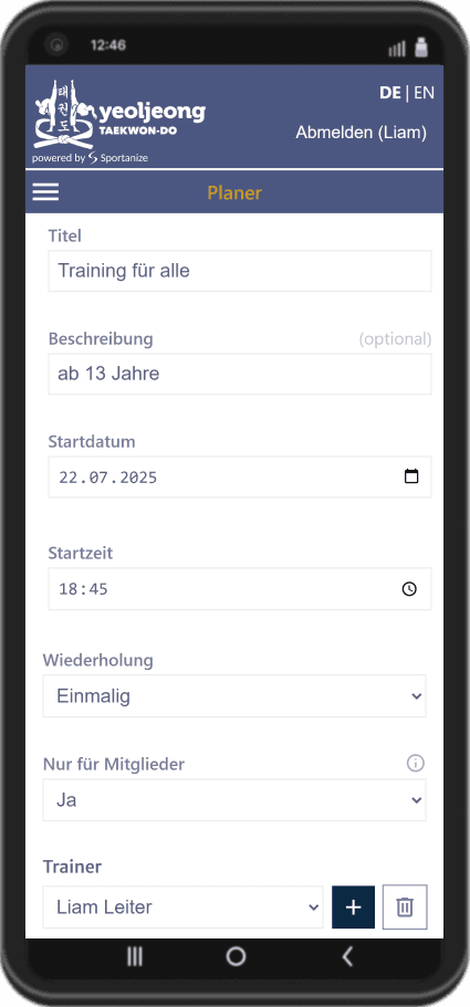 Screenshot des Planers von Kalendereinträgen
