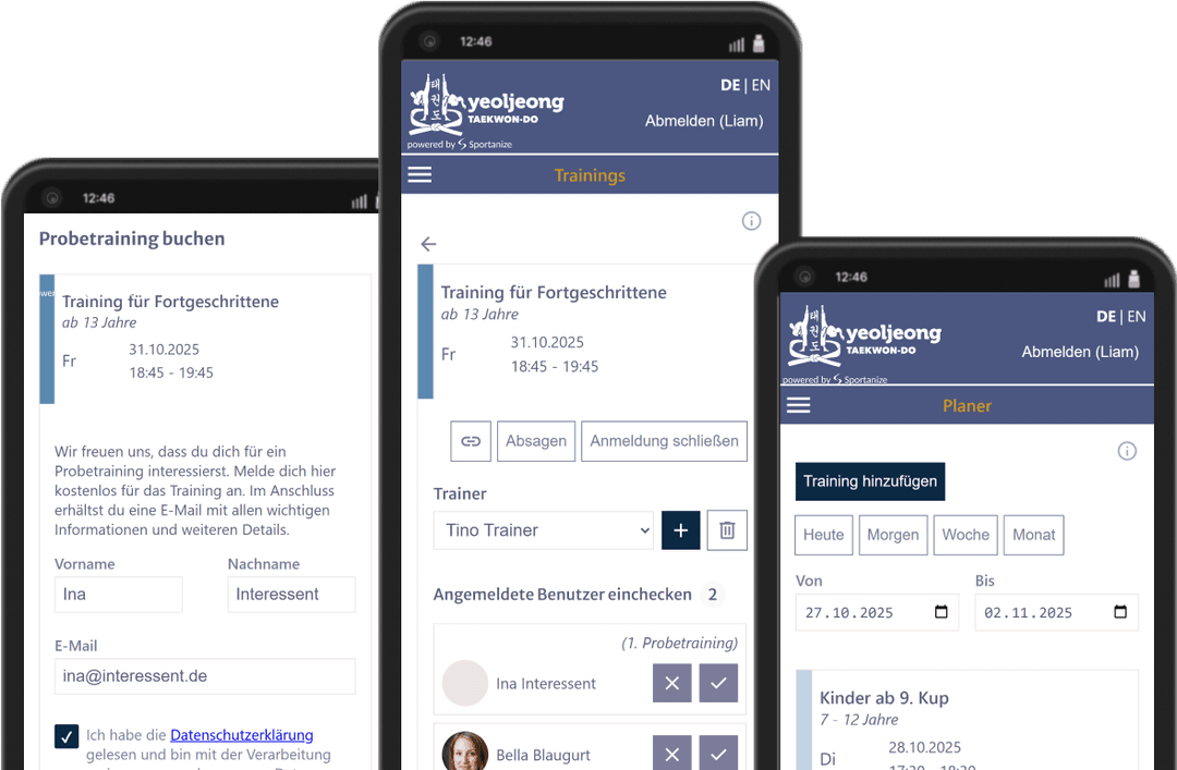 Trainingskalender der Vereinssoftware Sportanize - Kurse einfach planen und auf der Homepage anzeigen