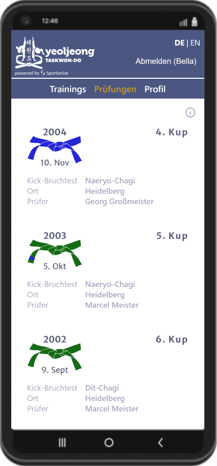 Screenshot der Prüfungsübersicht eines Schülers