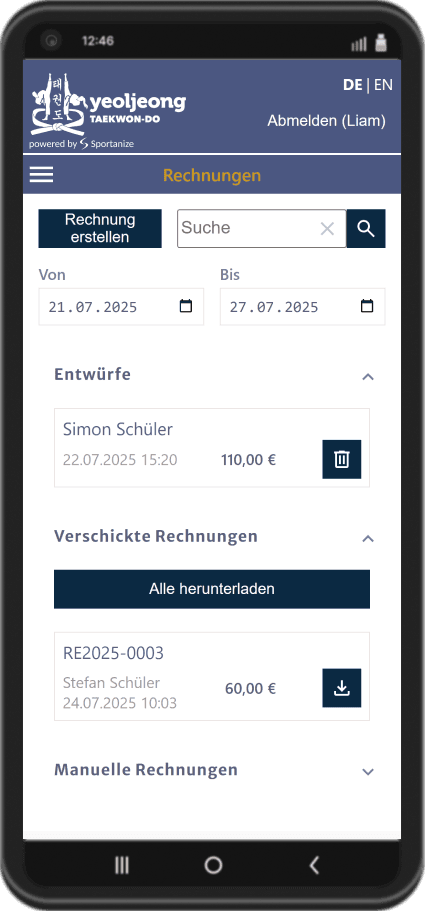 Screenshot der Rechnungsfunktion